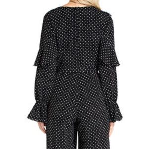 Chiffon Dotted Black JumpSuit with Bell Sleeves